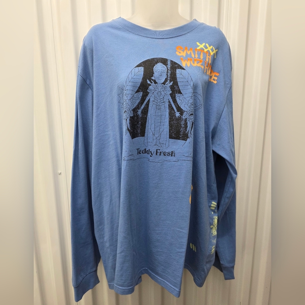 Teddy Fresh Rick & Morty Blue Long Sleeve Kids Tee with Graphic